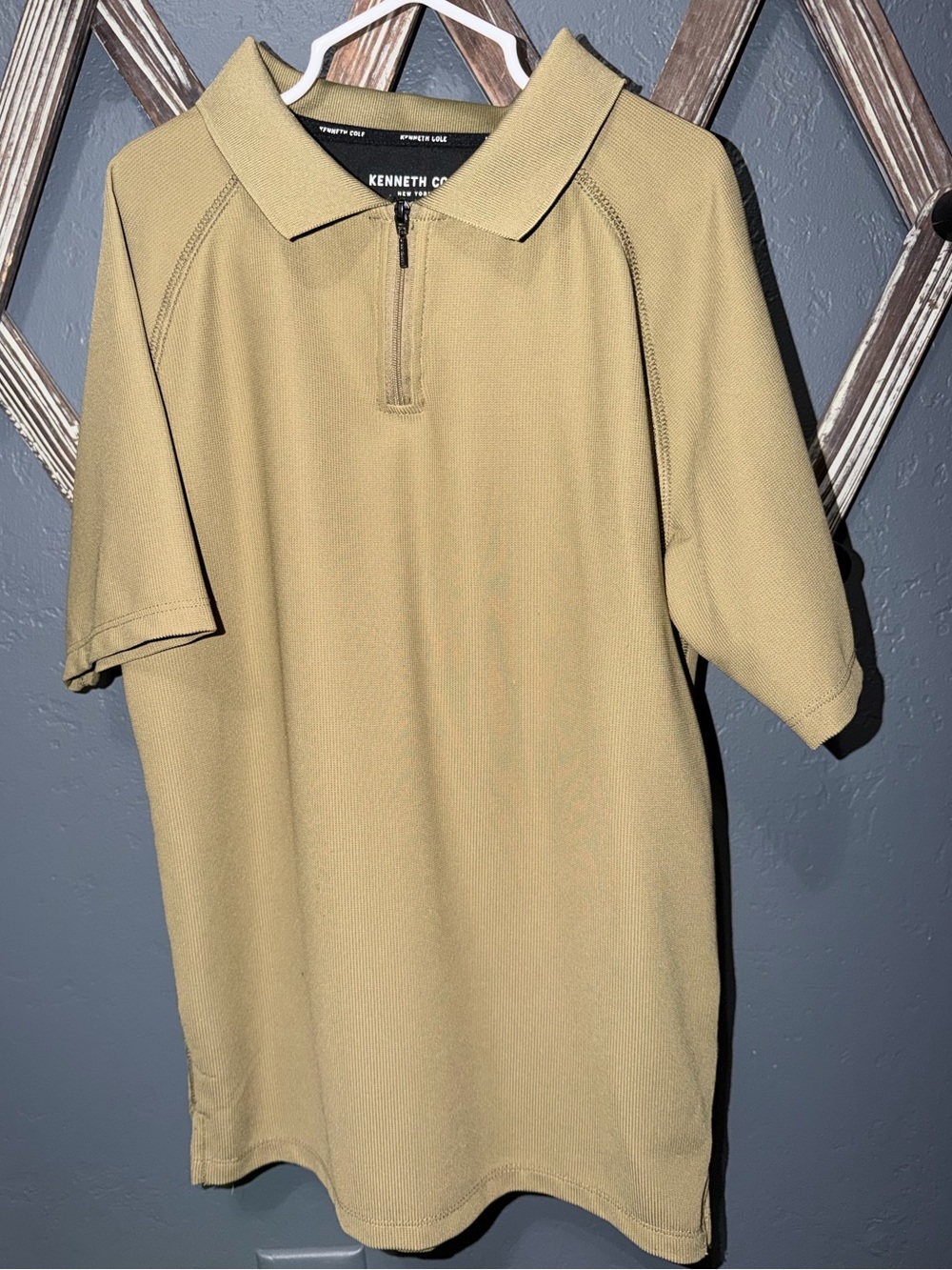 Kenneth Cole Short Zip Polo - Khaki